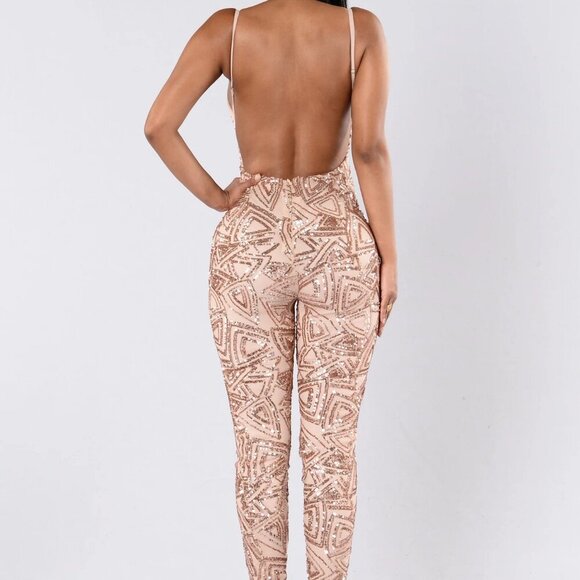 GLAMOUR GIRL BLACK NUDE SEQUIN JUMPSUIT - Picture 7 of 11